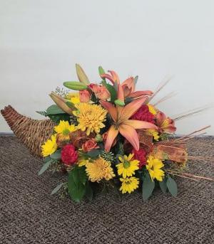 Festive Cornucopia FHF-F42 Fresh Floral Arrangement (Local delivery only)