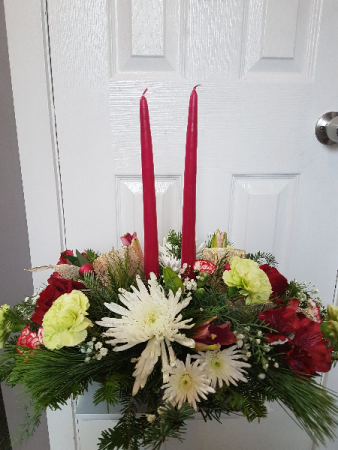 Festive Cranberry Double Candle Centerpiece
