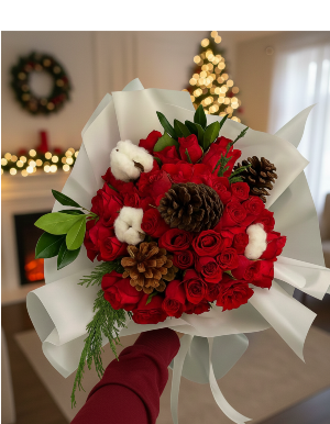 Festive Glow Bouquet red roses