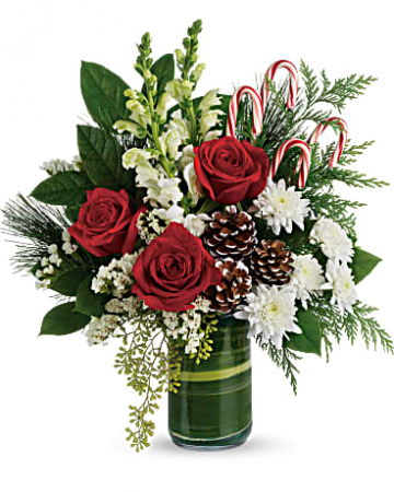 Festive Pines Vase arrangement
