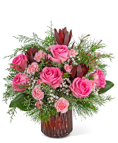 Festive Pink Glow Flower Arrangement