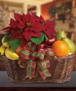 Festive Poinsettia Fruit Basket Beautiful Fruit and Floral Gift