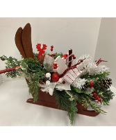 Festive Sleigh in reds and whites Permanent botanical