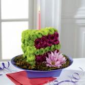 Festive Wishe Floral Cake Slice Birthday Arrangement