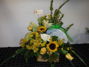 FG Sunshine basket with stone Sympathy arrangement in Barnesville, OH | THE FLOWER GARDENS FG Sunshine basket with stone Sympathy arrangement in Barnesville, OH | THE FLOWER GARDENS