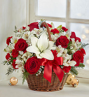 Fields of Europe Christmas Basket Holiday Floral Arrangement
