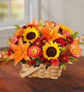 fields of europe for fall basket floral arrangement