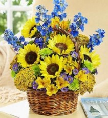 California Valleys Basket  Beautiful Sunflowers, Delphinium and More !