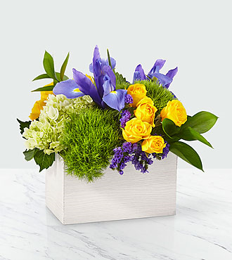 Fields of Iris White washed wooden container