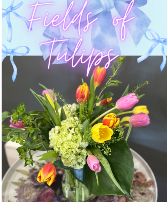 Fields of Tulips An arrangement featuring tulips in a mix of colors and hydrangeas  in Florence, Mississippi | Willow Blu