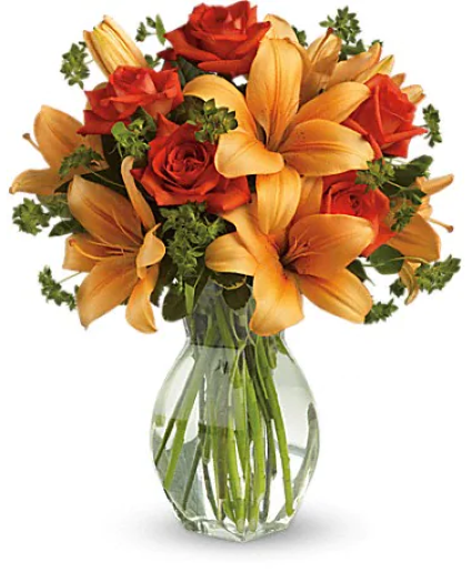 Fierey Lilly and Roses Vase Arrangement