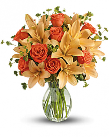 Fiery Lily and Rose Arrangement