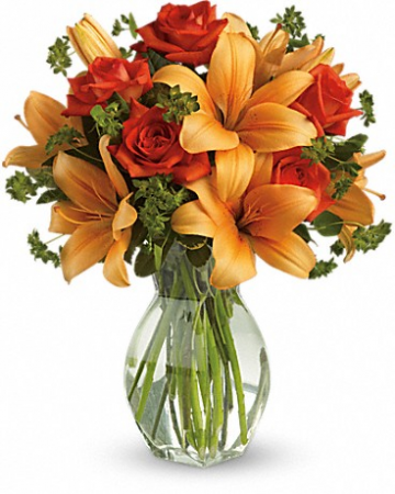 Fiery Lily and Rose Arrangement
