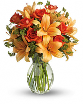 Fiery Lily and Rose Bouquet
