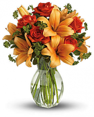 Fiery Lily and Rose Bouquet  