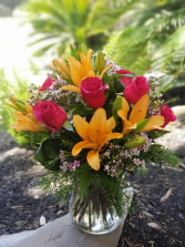 Fiery Lily and Rose Mixed Bouquet