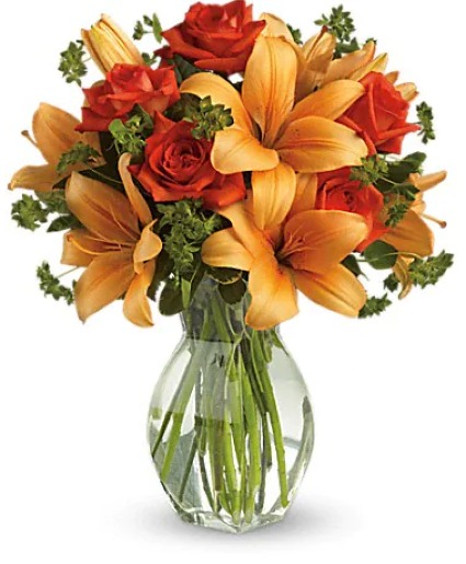 Fiery Lily and Rose Bouquet  