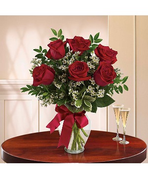 Fiery Red Roses vase arrangement