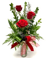 Fiery Red Roses Vased Arrangement