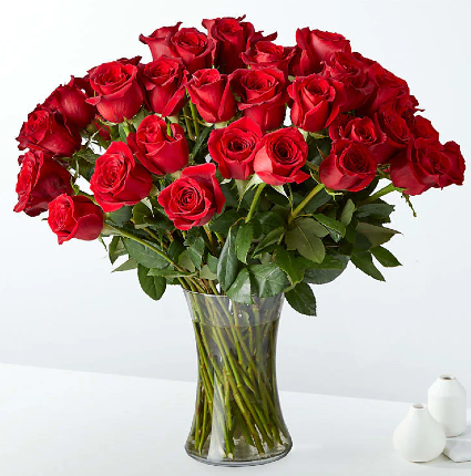 Fifty Long Stem Red Roses with Vase Love