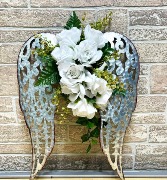 Filigree Silver Angel Wings White Roses On Easel SHOP EXCLUSIVE