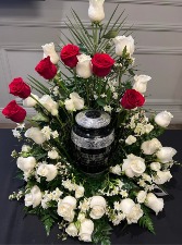 Final Goodbye w/ Handout Roses  Cremation Urn Floral Arrangement 
