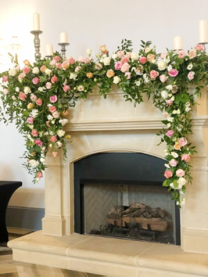Fireplace Mantel Florals Wedding