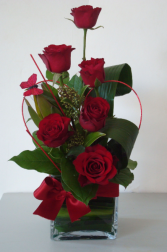 Six Star Red Roses Vase Arrangement