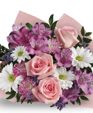 BEST WISHES BOUQUET Pink and lavender wrapped bouquet