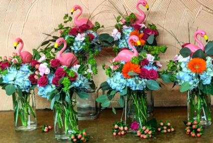 Flock of Flaminos custom event table centerpieces