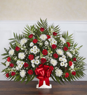 Floor Red & White funeral Basket 