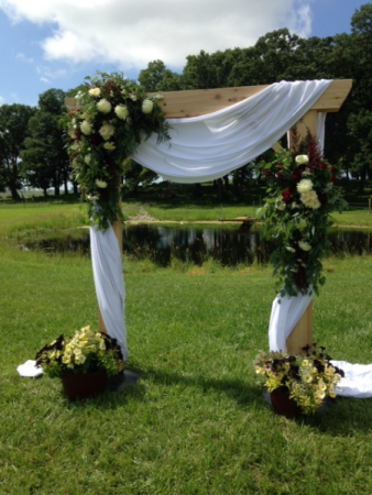 Floral Arch Decor in Ivories and Burgundy
