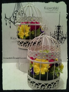 Floral Bird Cage Reception Centerpieces