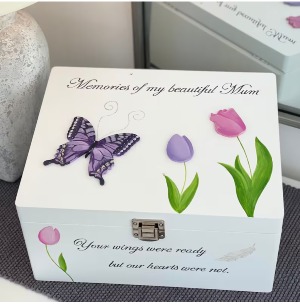 Floral Butterfly Memory White Box Wood Box 