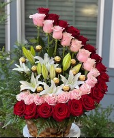 Pink and Red floral Cascade Basket
