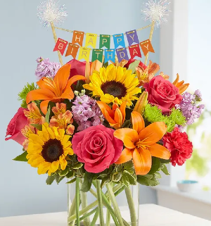 Floral Embrace™ with Happy Birthday Banner 