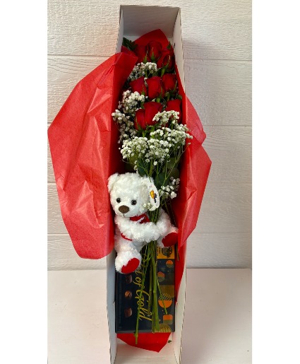 Heartfelt Embrace Package Roses with Bear and Chocolates