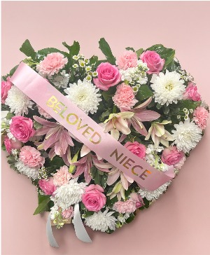 Floral Heart Tribute - Pink Standing Spray
