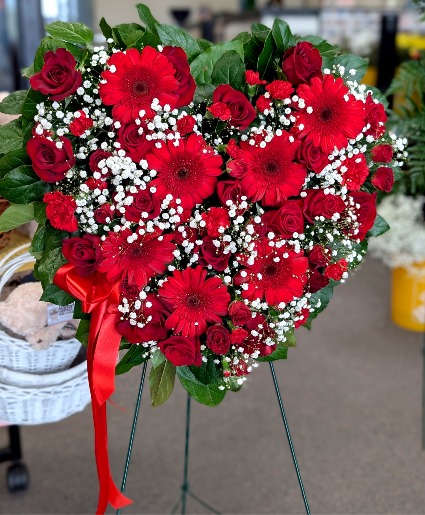 Floral Heart Tribute - Red Standing Spray