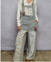 Floral Patchwork Embroidery Overall Clothing