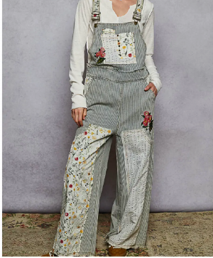 Floral Patchwork Embroidery Overall Clothing