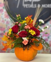 Floral Pumpkin  Fresh fall flowers arranged in areal pumpkin 