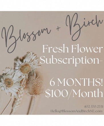 Floral Subscription- $100/Mo. 6 Months in Norfolk, NE | Blossom + Birch