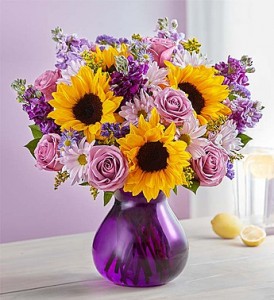 Florally Devoted In Charming Purple Vase