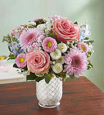 Florals in White Mosaic Vase