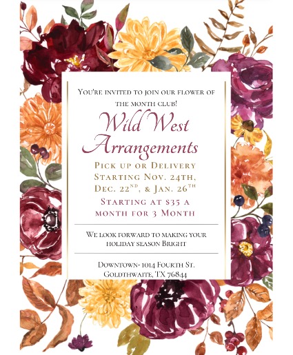 Flower of the Month Club Fall/ Winter- 3 Months Supply