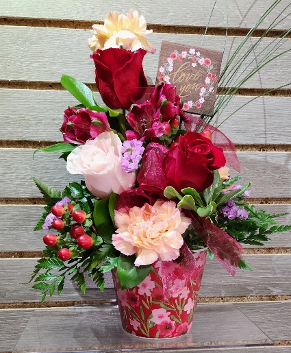 Flower Pot Love Valentine's Day arrangement with keepsake