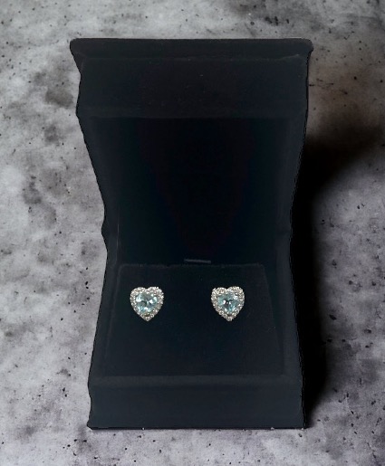Sterling Silver Natural Aquamarine Heart Earrings  Mother's Day Gifts 