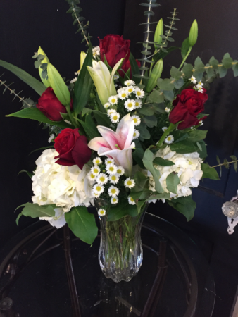 Flowers and a Gift! Beautiful arrangement in crystal keepsake vase