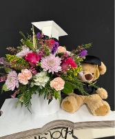 flowers and graduation teddy bear 